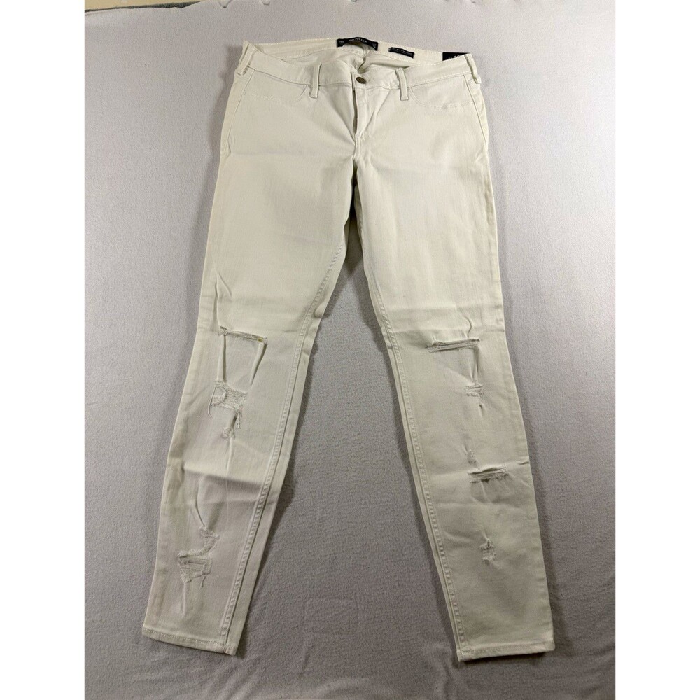 Hollister Womens Low-Rise Skinny Jeggings White Denim Distressed Stretch W32 735